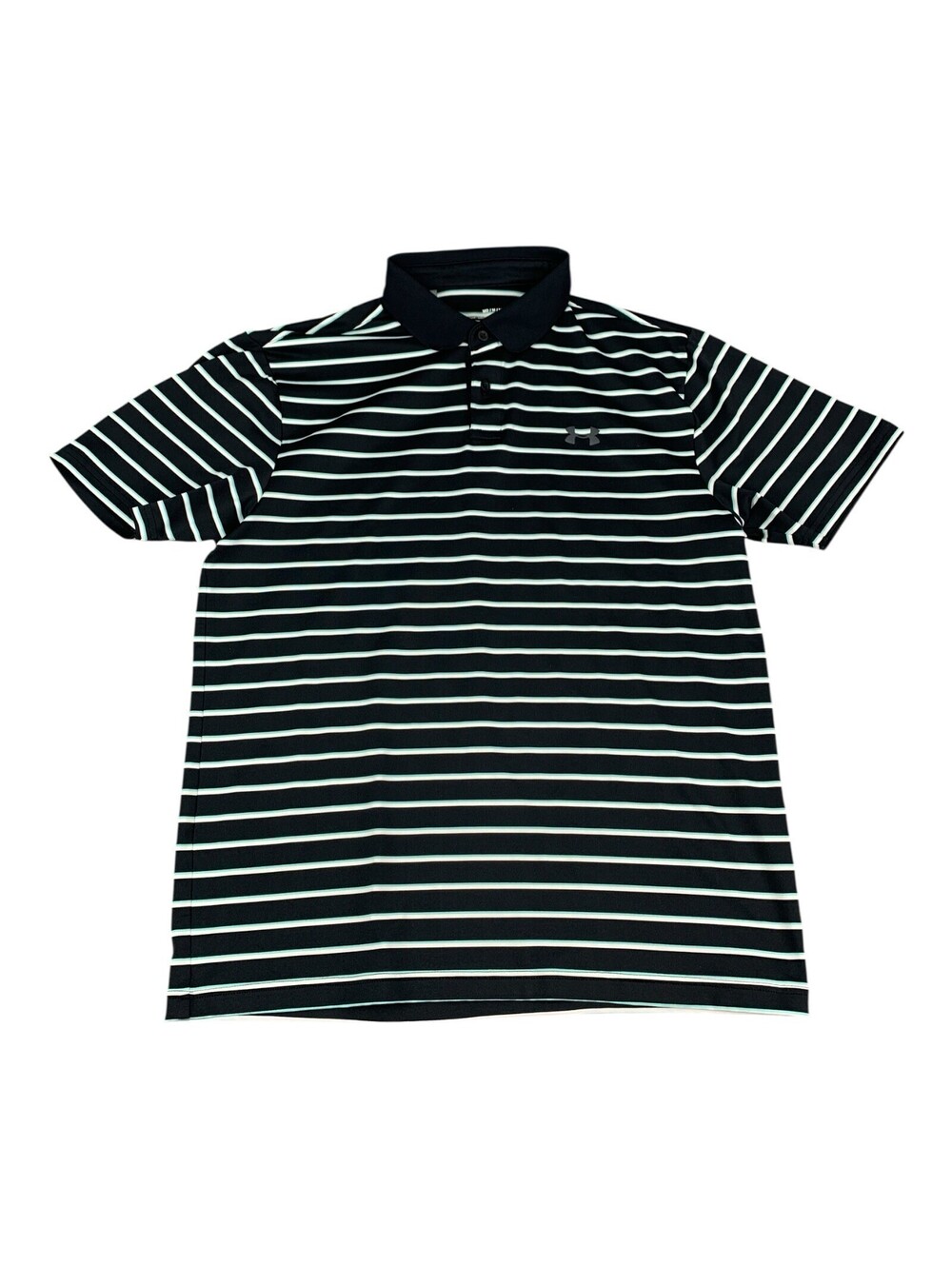 Under Armour Golf Polo Shirt, HeatGear Loose Fit, Black Stripes, Men's Medium
